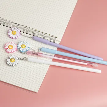 24 шт. Оптом, Корейский Ins, милый креативный набор ручек с подвеской в виде цветка, гелевая ручка с подвеской в виде ромашки для девочек, студенческие письменные принадлежности