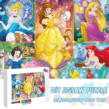 Disney Princess Jigsaw Puzzle 35/300/500/1000 Шт. Мультфильм Пазл Золушка Ариэль Развивающие Детские Игрушки для Детей