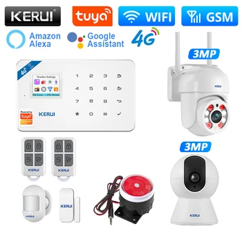 KERUI W184 Домашняя Умная охранная сигнализация WiFi 4G GSM Беспроводное приложение Tuya Control 1,7-дюймовый цветной экран, Голосовая подсказка Хоста