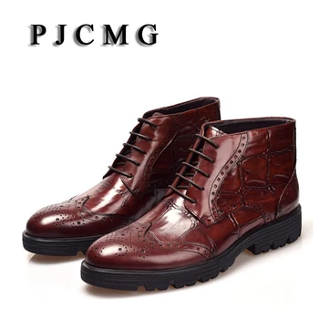 PJCMG/ Новые модные мужские мотоциклетные ботинки с высоким берцем из натуральной кожи в британском стиле, на шнуровке, в Английском стиле Vantage