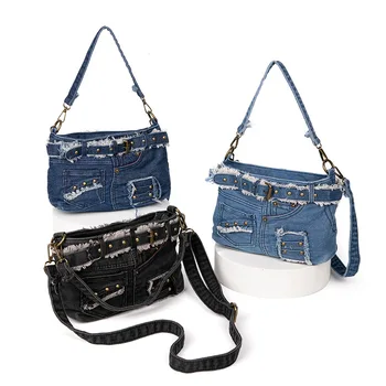 Джинсовая сумка, женская новая модная и простая сумка через плечо, джинсовая холщовая сумка через плечо