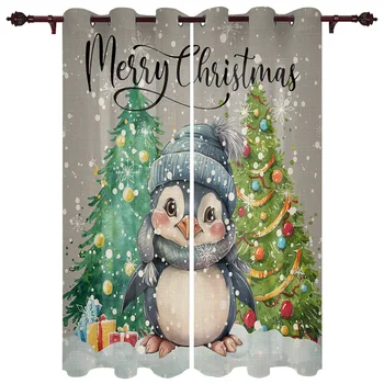 Рождественский Пингвин, Занавески на окно в виде Рождественской елки для гостиной, спальни, Роскошные Современные кухонные занавески, Тканевые шторы