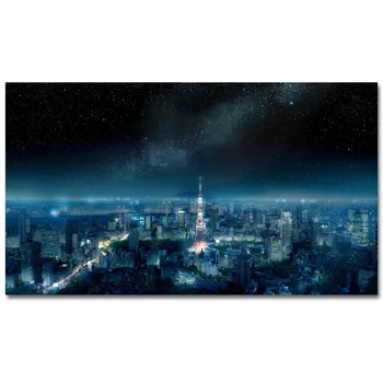 Японский городской пейзаж ночного небесного пространства Аниме Настенные Художественные Плакаты и Принты на холсте Для домашнего Декора